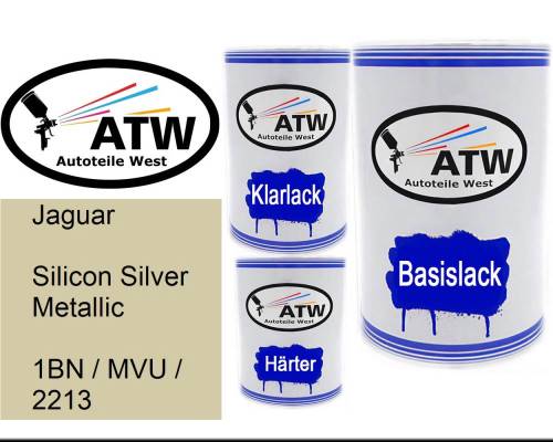 Jaguar, Silicon Silver Metallic, 1BN / MVU / 2213: 500ml Lackdose + 500ml Klarlack + 250ml Härter - Set, von ATW Autoteile West.